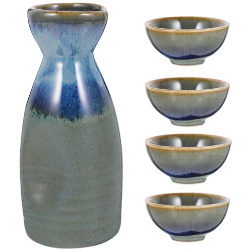 HEMOTON Service À Saké Japonais en Céramique 1 Pot 4 Tasses Ensemble Traditionnel pour Maison Restaurant Cadeau Élégant