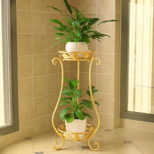 Image of MetalTouch Elegant Plant Stand vase Type Flower Pot Stand for Balcony Living Room Outdoor Indoor Plants Plant Holder Home Decor Item-60 cm (Golden Double Tokri)