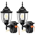 2 Pack Porch Lights Outdoor with Outlet, Motion Sensor Outdoor Wall Lights, Updated Dusk to Dawn Exterior Lighting Fixtures Waterproof Anti-Rust Aluminum Outside for House Entryway Garage, Black