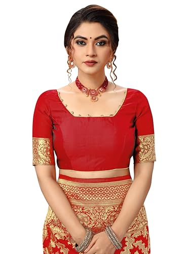Image of TRENDMALLS Women's Banarasi Silk Saree with Unstitched Blouse Piece