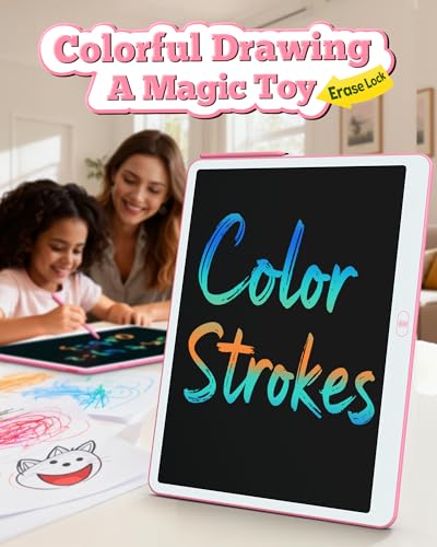 Image of Bravokids 20 Inch LCD Writing Tablet for 3-8 Year Olds - Electronic Drawing Pad and Doodle Board as Educational Birthday Gifts for Girls and Boys (Pink)