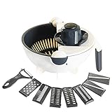 Aoloria Vegetable Cutter Mandoline Slicer - 9 in 1 Multifunctional Julienne Shredder Grater with Drain Basket Large Capacity Vegetables Chopper Portable Slicer Kitchen Tool