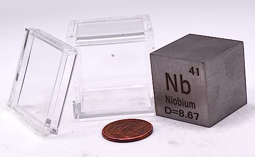 Image of 1 inch 25.4mm Niobium Metal Cube Nb up to 99.9% Pure Periodic Table Element Engraved Density Collection Science Education Display Block Cube + Acrylic Case Box - 1PC