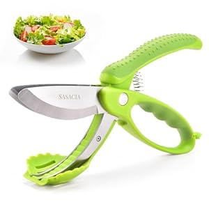 SASACIA Kitchen Salad Scissors – Chopped Salad Chopper Tool for Cookery Lovers, Multifunctional Lettuce Cutter, Salad Chipper with Double Blade, Lettuce Shredder for Salad, Salad Cutting Tong.