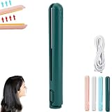 Cozy Home Curling Iron, Cozy Home Mini Dual Purpose Curling Iron, 2-in-1 Mini Curling Wand & Flat Iron Hair Straightener, Portable USB Mini Ceramic Curling Iron, for All Hair Types (Green)