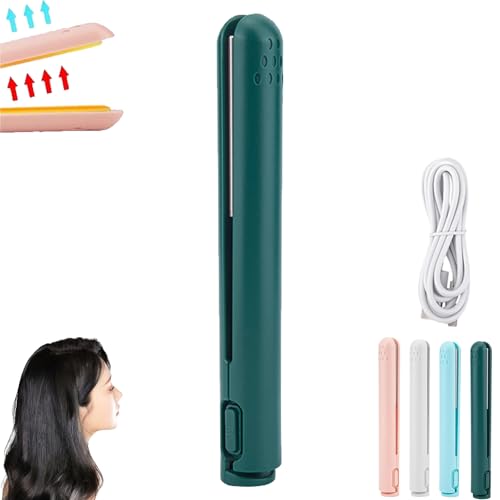 Cozy Home Curling Iron, Cozy Home Mini Dual Purpose Curling Iron, 2-in-1 Mini Curling Wand & Flat Iron Hair Straightener, Portable USB Mini Ceramic Curling Iron, for All Hair Types (Green)