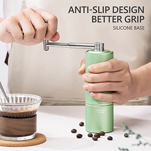 Manual Coffee Grinder Chestnut C3s PRO, All-Metal Coffee Grinder, Folding Handle, Stainless Steel S2C Conical Burr, Adjustable Grind Setting -Green