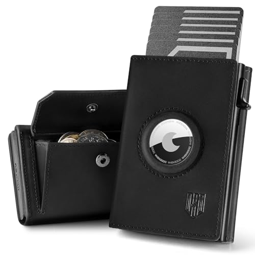 DODENSHA Airtag 2 Wallet Herren mit XL Münzfach I MagSnap Kartenetui I Smart Wallet für 10+ Karten I Geldbörse Herren mit RFID Schutz I Portmonee mit AirTag* Fach I Schwarze
