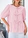 PRETTYGARDEN Women's Tie Front Striped Shirt 2026 Summer Trendy Fashion Cute Babydoll Tops Peplum Puffy Sleeve Blouse (Pink,Medium)