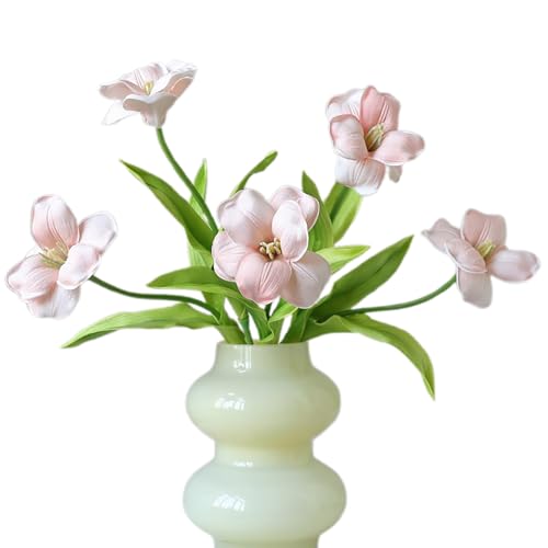 Fyearfly 5pcs PU Artificial Tulips, Open Lifelike, for Home Dining Table Wedding Decor & Photography Props, Light Champagne