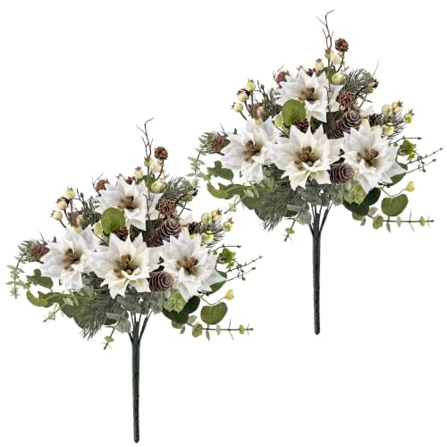 Fowyrt Christmas Bouquet Artificial Flowers 2 Pack White Winter Xmas Decor