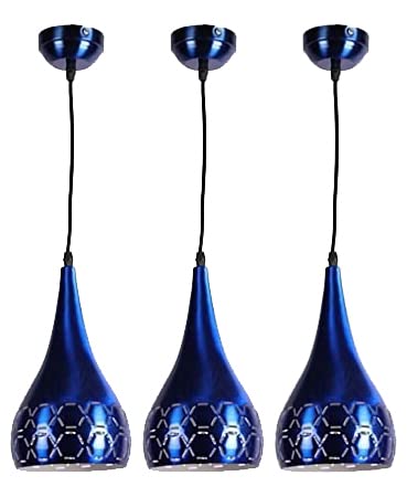 Image of GreyWings Blue Aluminium Hanging Light for Home | Designer Pendant Light with E27 Holder | Modern Ceiling Hanging Lamp for (Bulb is not Included) Small Pack of 3