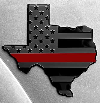 Image of Texas State Black Flag Metal Auto Fender Emblem for Cars Trucks (3 inchx4 inch, Black with Red Line)