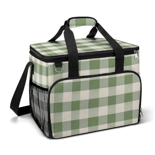 Bolsa térmica de camping con aislamiento para playa, portátil, a prueba de fugas, con correa para el hombro, verde salvia y marfil