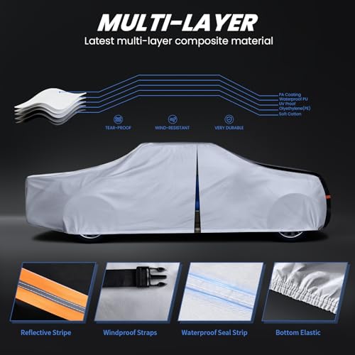 Image of Multi-Layer Hyundai Santa Cruz Truck Cover, Custom fit Santa Cruz 2021-2026 Crew Cab Short Bed(4.3') Car Cover Waterproof All Weather, Full Exterior Cover Rain Wind and UV Protection with Door Zipper