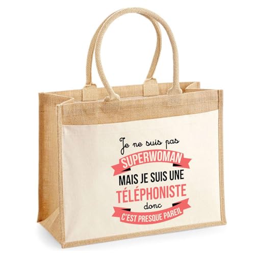 Cabas jute avec poche avant pour les courses et sorties quotidiennes des mamans