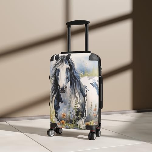 Hardside Suitcase with Horse Painting Print, Telescopic Handle, Removable Lining, Carry-On, Medium, and Large with Extension (Black & White Horse, Small (Carry-On))3
