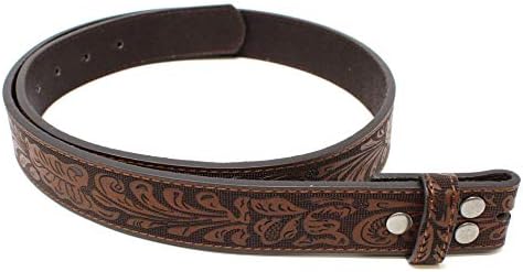 BC Belts Womens Leather Belt Strap with Embossed Western Scrollwork 1.25" Wide with Snaps (Brown-L)