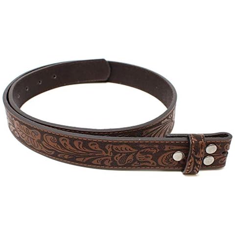 BC Belts Womens Leather Belt Strap with Embossed Western Scrollwork 1.25" Wide with Snaps (Brown-L) Cover