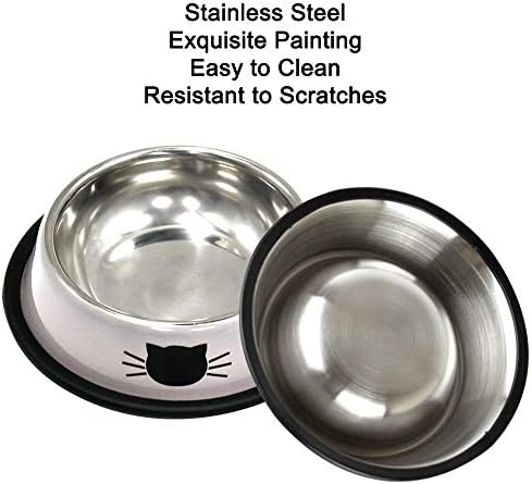 DMSL Cat Bowls Cat Bowl Set of 2 Non-Slip Stainless Steel Cat Bowl Cat Water Bowl Cat Bowl Raised Bowls and Drinking for Pet