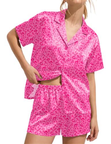 Image of Ekouaer Womens Satin Pajama Set Short Sleeve Sleepwear Button Down Pjs
