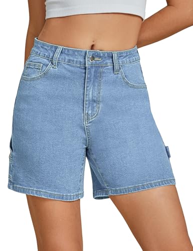 luvamia Womens Stretchy Jean Shorts High Waisted Denim Shorts Women Utility Jean Shorts Women Cute Shorts Cargo Shorts Women Carpenter Shorts Blue Breeze X-Large Fits Size 16 / Size 18