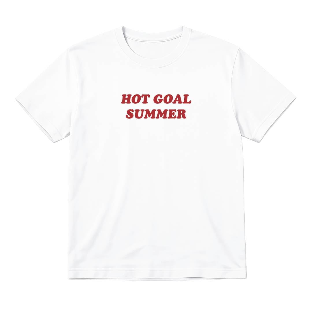Ladies England Hot Goal Summer Red Text White Baby Tee Football T-Shirt (45cm / 34")