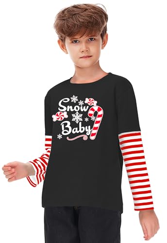 Image of Remimi Unisex Kids Christmas Long Sleeve Shirt Xmas Print Stripe Shirts 2-12 Years