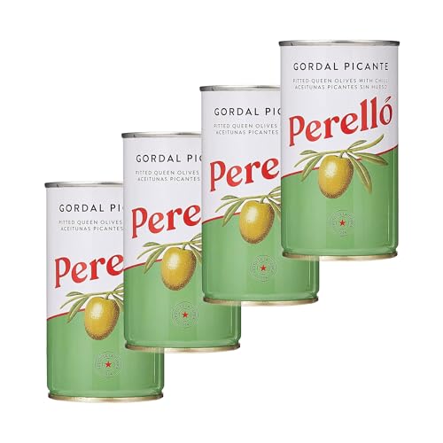 Perello Spanish Gordal Pitted Green Olives, 150g (Pack of 4)