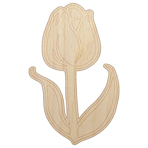 Hand Drawn Tulip Flower Doodle Unfinished Wood Shape Piece Cutout
