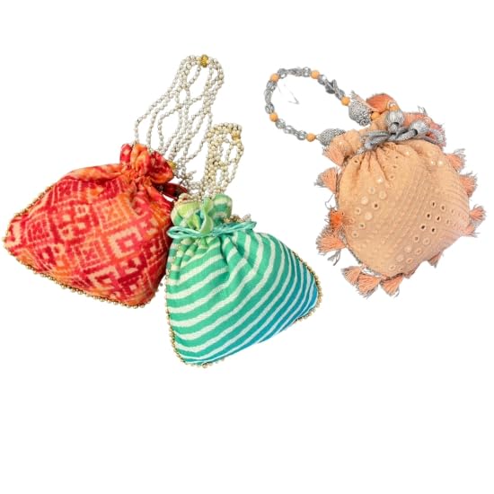 Velvet Potli Bag for Women, Red, Sequin Work, Ethnic Drawstring Clutch with Pearl Handle, Wedding-image-38