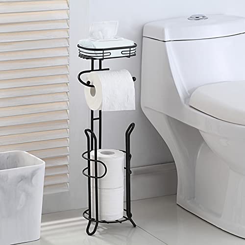Sunnypoint Bathroom Heavyweight Toilet Tissue Paper Roll Storage Holder Stand With Reserve And Shelve, The Reserve Area Has Enough Space To Store Mega Rolls. (Black) #TOP1