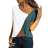 Dieses stylische Modehemd wirkt durch seinen auffälligen Farbblock und den asymmetrischen Ausschnitt atemberaubend. Einfach mit allem abzustimmen, was Sie mögen. Er passt perfekt zu all Ihren Hosen, Jeans, Shorts, Rock, Leggings, High Heels, Stiefeln, Sportschuhen usw..