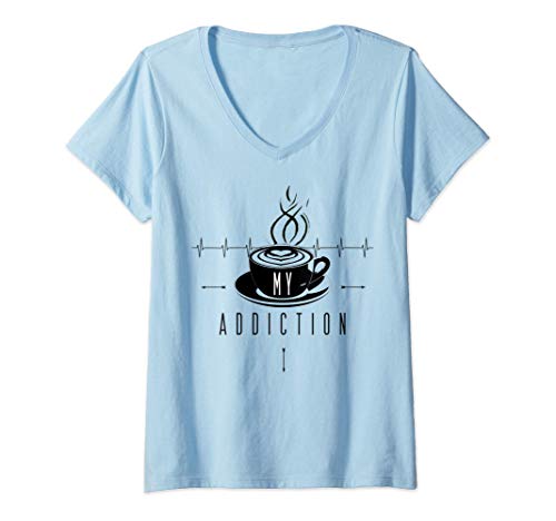 Womens Coffee My Addiction V-Neck T-Shirt