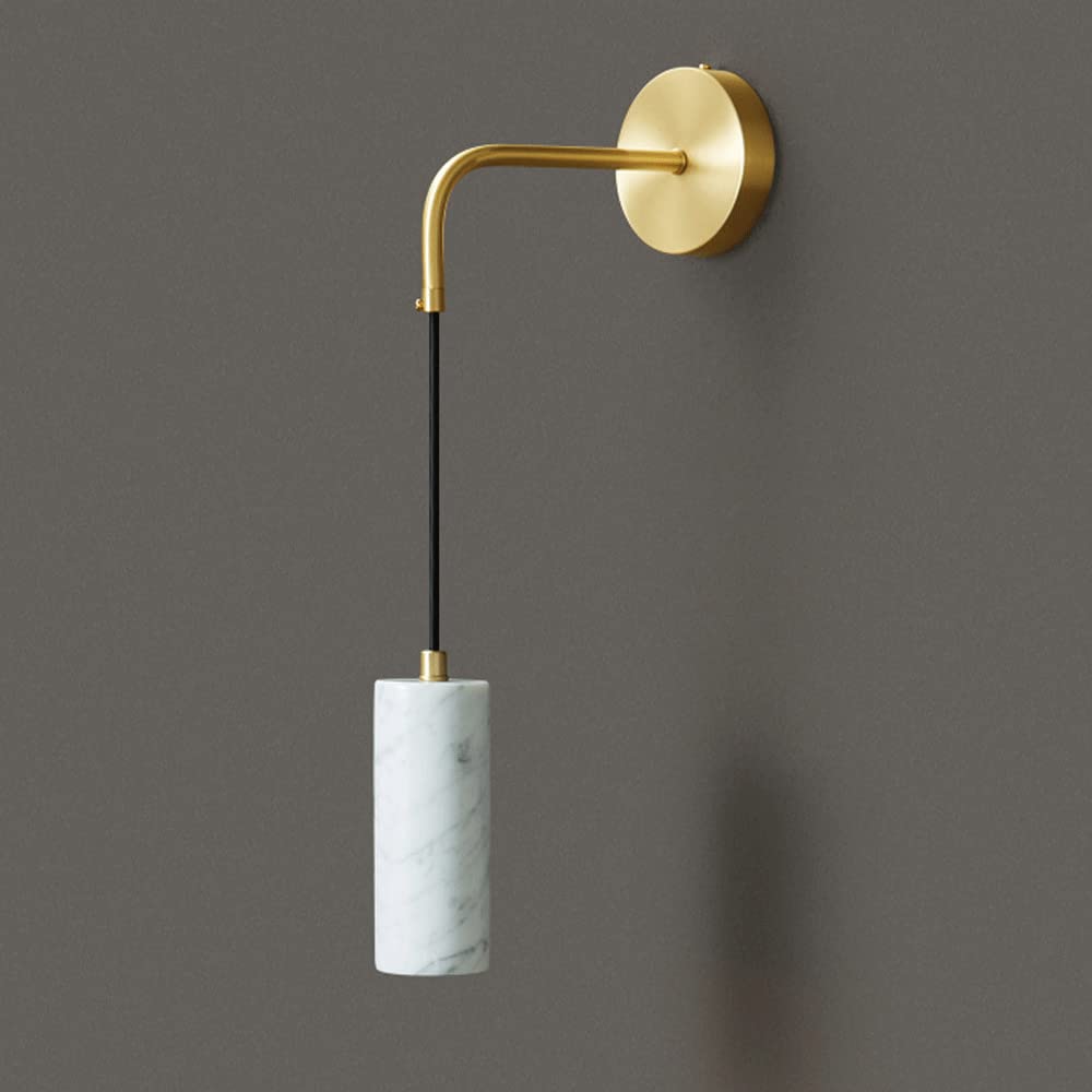 KXEcoLife Marble Hanging Wall Lamp H65 Brass Adjustable Hight Sconce Light Luxury E27 Lighting Fixtures Bedside Decorative Mounted Lights for Bedroom Living Room Cloakroom
