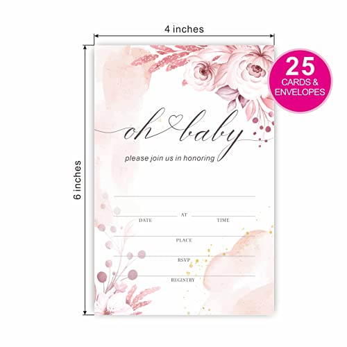 Watercolor Baby Shower Invitation , Boho Floral “Oh Baby” Baby Shower Invites Decorations , Gender Reveal Party And Events Supplies, 25 Fill-In Invites Cards With Matching Envelopes（Yqk-011） #TOP1
