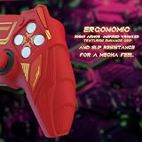 PlayVital Etui Silikonowe do ps5 Kontroler,Obudowa Grip do ps5 Akcesoria z Ochroną Joysticków & Naklejka,Osłona Kompatybilne ze Stacją Ładującą–Klasyczny Czerwony & Ceglasty Czerwony,Mecha Rhino