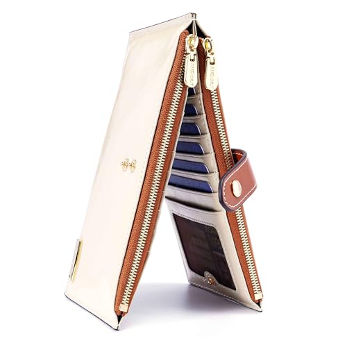 Image of ANDOILT Women's Genuine Leather Wallet RFID Blocking Credit Card Holder Zipper Purse Cell Phone Handbag