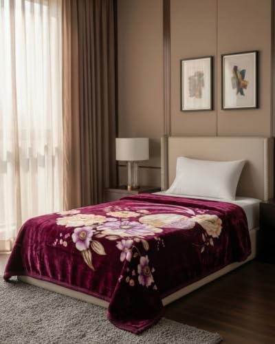 Image of Signature Premium Winter Mink Blanket for Single Bed | Heavy Warm Soft Blanket for Winters | Ultra Soft, Skin Friendly, Breathable, Single Layer Mink Blanket for Adults & Kids (Velvet Blossom)