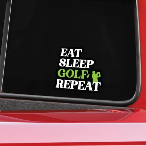 Image of Funny Golf Stickers - 5 Inch Waterproof Vinyl Decals - Choose from 10 Humorous Designs - Perfect for Cars, Golf Carts, Laptops, Windows, Bumpers & More (Eat Sleep Golf)