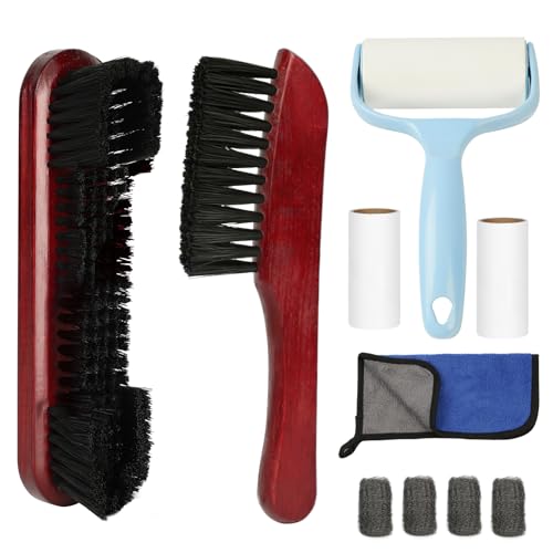 AKLOT Pool Table Brush Set for Felt 5 Kit Billiard Table Cleaning Accessories with 2 Pool Table Brush 4 Ferrule Polish Cloths Cue Cleaner Cloth Sticky Lint Roller Wine Red