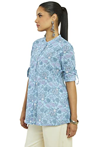 Image of Soch Women Blue Cotton Printed Tunic