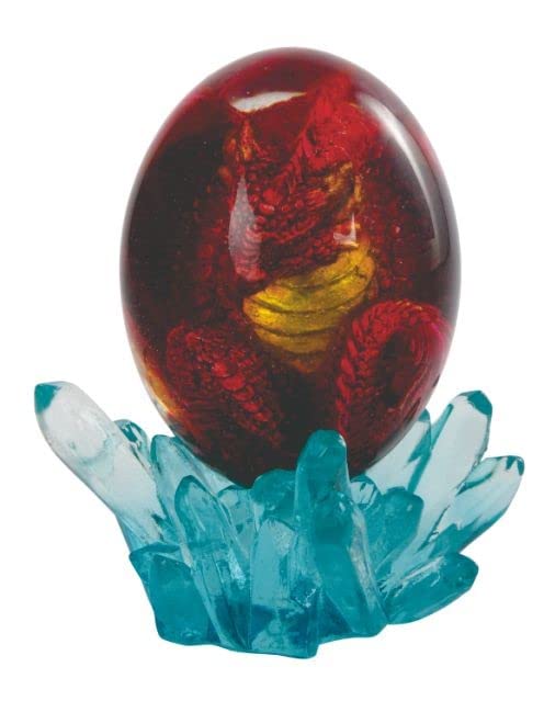 Ain’t It Nice Lava Dragon Egg Statue Red Dragon Figurine Gold Chest Transparent Collectible Medieval Fantasy Décor, Base with Egg Together: 3(L) 3(W)