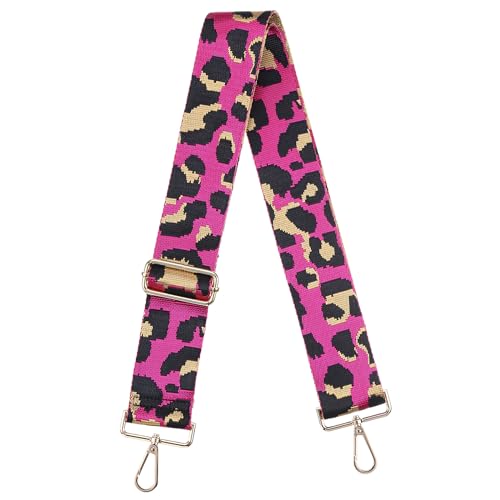 Image of uxcell Purse Strap Replacement, 31-51inch Adjustable Polyester Leopard 2inch Wide Crossbody Shoulder Strap for Handbag Guitar(Rose Red, Gold Buckle)