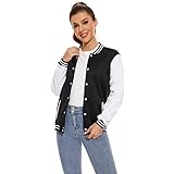 Icibgds Varsity Jacket Women Men's Baseball School Uniform Button Up Unsex Adult Long Sleeve Coat Fashion Jacket (Black,XS,X-Small)