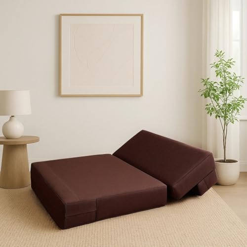 Image of PUM PUM 2-Seater Sofa Cum Bed | EPE Foam Foldable Couch with Velvet Fabric & Washable Cover | Convertible Sofa Bed for Home, Living Room & Office Guests | 3 x 6 Ft (Brown)