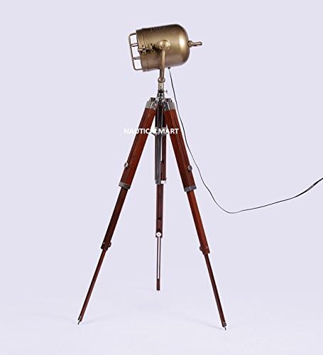NAUTICALMART Antique Designer's Floor Standing Brass Finish Tripod Floor LAMP