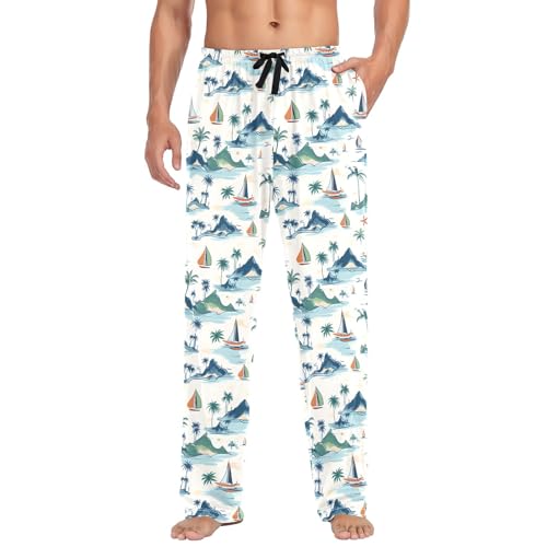 Palm Tree Mountain Sailboat B Men's Pajama Pants Lightweight Sleepwear Bottom Lounge Pants