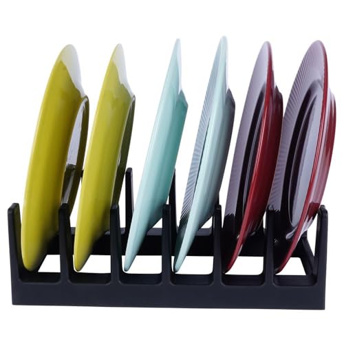 Vilde Tellerständer Schwarz 28x15x9 cm - Teller Organizer für 6 Deckel/Platten - Strapazierfähig Kunststoff - Ideal für Vertikale Aufbewahrung - Küchen-Dekor - Für Schubladen/Schränke geeignet