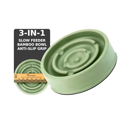Enviropaws Bamboo Slow Feeder Dog Bowl with Anti Slip Grip | Deep | Promotes Slow Eating | Prevent Risk of Choke Bloat & Overeating | Anti Gulp Maze Puzzle Feeder for Dogs & Cats (Medium 20cm)